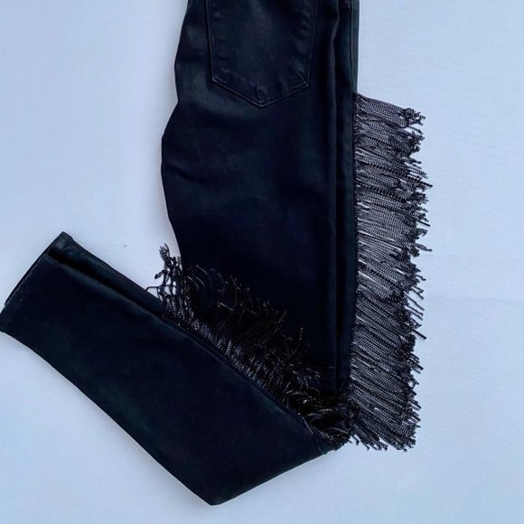 J BRAND X Halpern Maria Fringe High-Rise Skinny Jeans Black - Picture 5 of 5